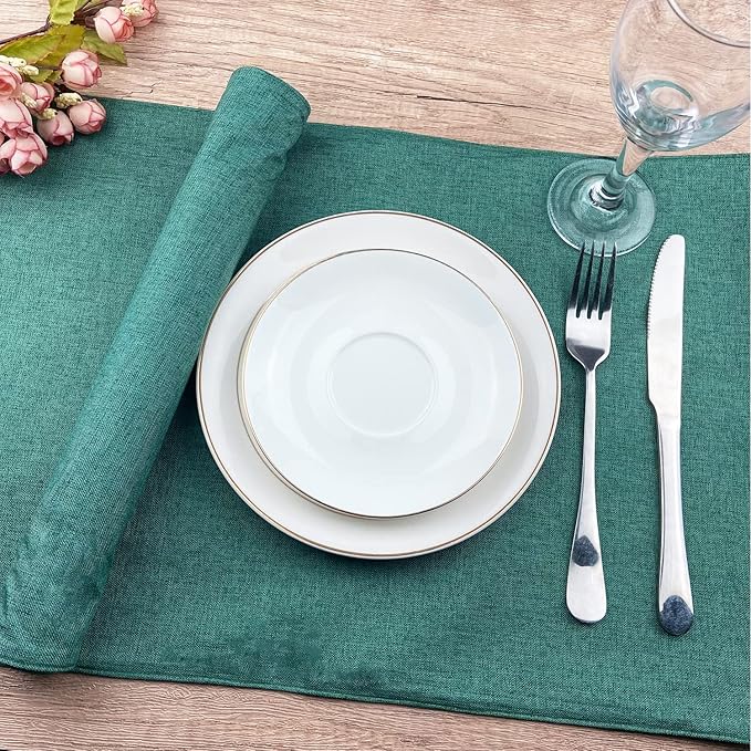 Weabetfu Cloth Placemats Set of 6 Heat Resistant Dining Table Placemmats Cotton Linen Machine Washable Kitchen Table Mats Wrinkle Free Thick Fabric Place Mat,Easy to Clean,13"x19",Green