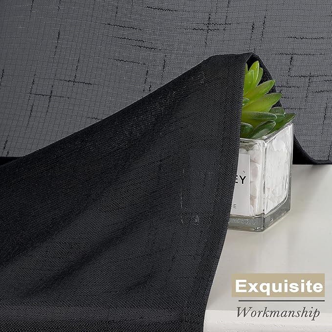 Aiyufeng Black Sheer Curtains, 72 inches Long 2 Panels, Fresh Textured Semi Sheer Linen Breathable Elegant Door Curtains & Drapes for Farmhouse/Living Room/Kitchen, 40Wx72L inch