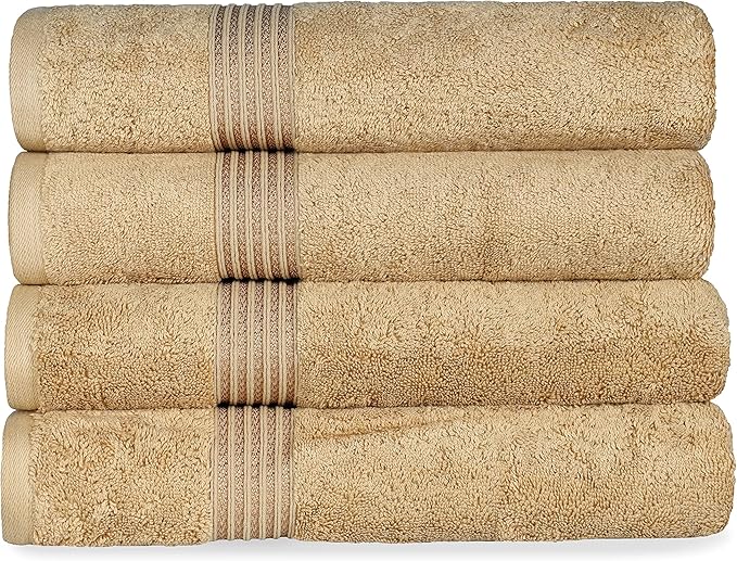 Superior Egyptian Cotton 4-Piece Bath Towel Set for Shower, Bath, Spa, Resort, Hotel, Soft Body Towels, Airbnb Essentials, Apartment, Dorm, Quick Dry, Absorbent, Bathroom Basics, Toast