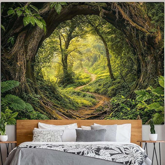 Kanuyee Forest Tapestry Green Landscape Wall Tapestry, Nature tapestries for Bedroom Ceiling Tapestries Wall Hanging for Bedroom Living Room Wall Decor Forest-2 60"x80"