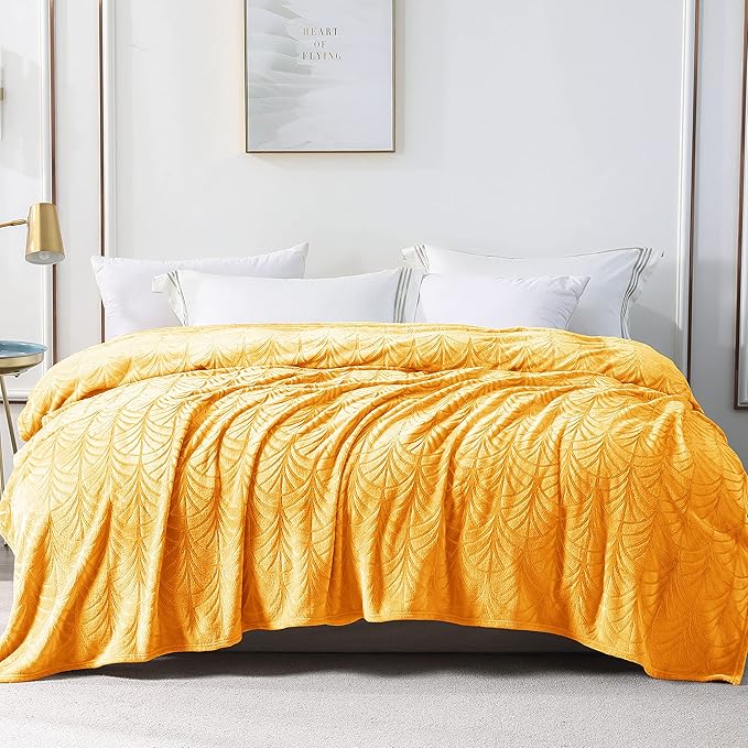 Whale Flotilla Flannel Fleece Queen Size Blanket for Bed, Soft Fluffy Velvet Bedspread Coverlet with Decorative Vintage Pattern for All Season, Warm and Lightweight, 90x90 Inch, Lemon Yellow