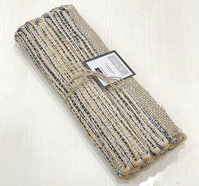 Chardin home Natural Jute Table Runner 13x48 Inch – Vintage Boho Rustic Table Decor – Handwoven Jute Table Runner in Natural and Grey – Farmhouse Dining or Console Table Accent