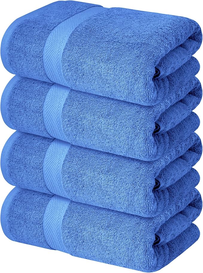 Infinitee Xclusives Luxury 100% Ring-Spun Cotton Bath Towels Set of 4 (27x54 inches) – Soft, Absorbent & Quick-Drying Towels for Bathroom, Gym, Spa & Hotel Use (Eloquent Blue)