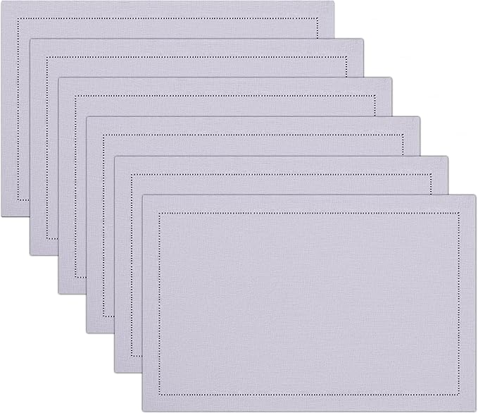 Ruvanti Linen Placemats Set of 6-13x19 Inch, Classic Hemstitch, Heat Resistant Machine Washable Place Mats, Soft & Elegant- Perfect for Christmas, Thanksgiving, Weddings, Dinner - Lavender Grey