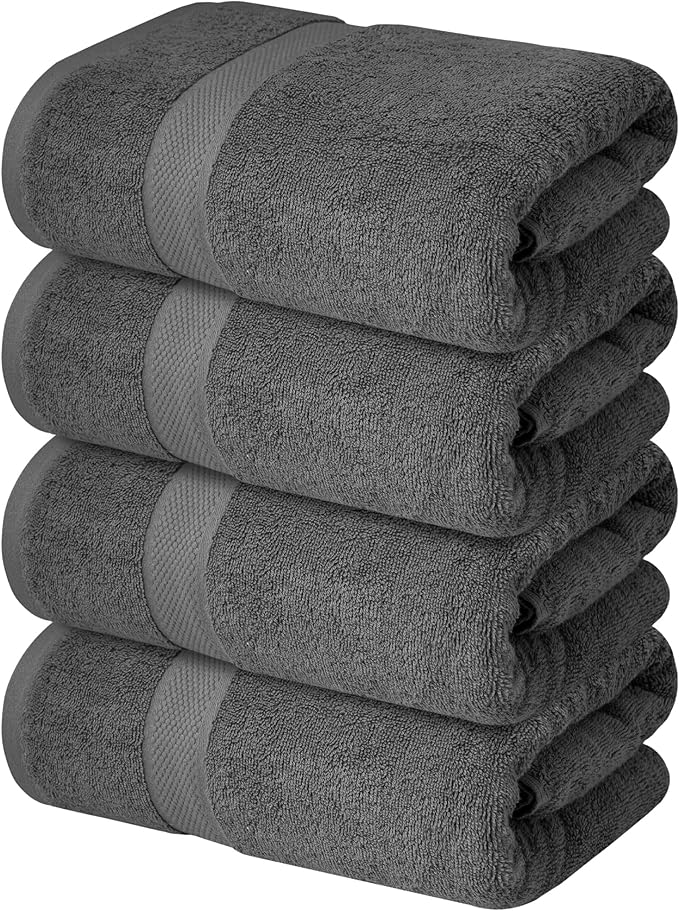 Infinitee Xclusives Premium White Bath Towels for Bathroom Set of 4 (27x54 Inches), 100% Soft Ring-Spun Cotton Bathroom Towels (Shadow Grey, Bath Towels)