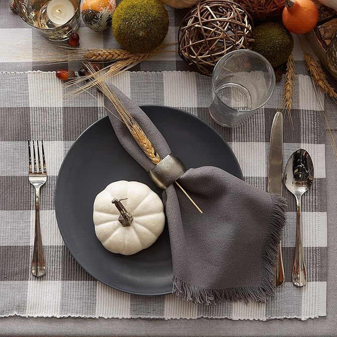 DII Buffalo Check Collection, Classic Farmhouse Placemat Set, 13x19, Gray & White, 6 Piece