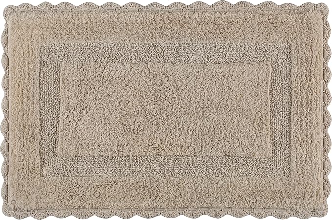 Cotton Crochet Bathmat with Antiskid 21x34 Linen, 100% Pure Cotton, Super Soft White, Plush & Absorbent, Hand Tufted Heavy Weight Construction, Full Reversible Step Out Rugs