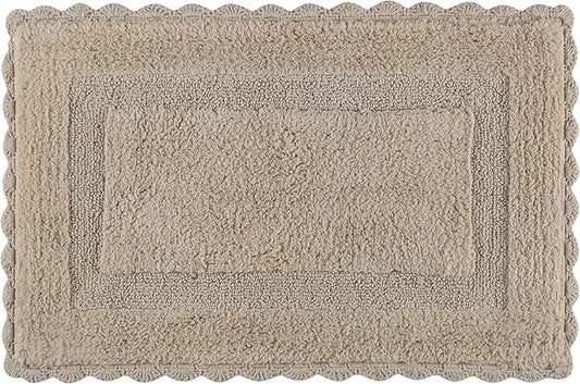 Cotton Crochet Bathmat with Antiskid 21x34 Linen, 100% Pure Cotton, Super Soft White, Plush & Absorbent, Hand Tufted Heavy Weight Construction, Full Reversible Step Out Rugs