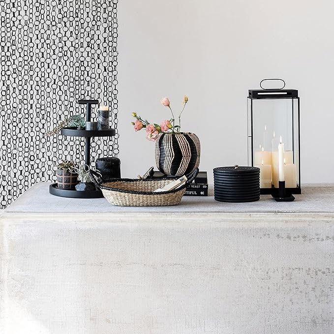 Boho Handwoven Rattan Storage Basket with Lid, Natural and Black