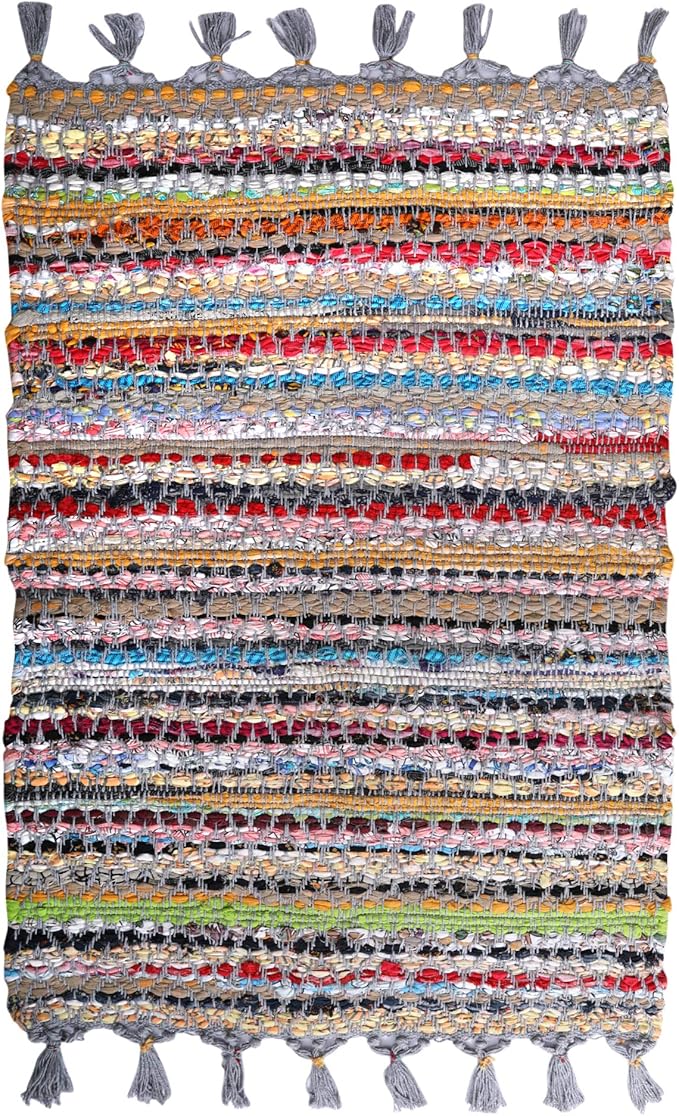 Rug Area Rugs Cotton 2x3 Ft Multicolour Chindi for Livingroom Bedroom Washable RagRug Reversible Farmhouse Kitchen RunnerRug Carpet Area Runner Mat for Hallway, Entryway