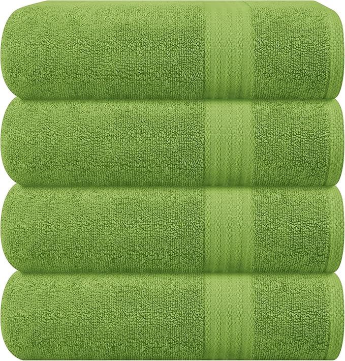 GLAMBURG Premium Cotton 4 Pack Bath Towel Set - 100% Pure Cotton - 4 Bath Towels 27x54 - Ideal for Everyday use - Ultra Soft & Highly Absorbent - Kiwi Green