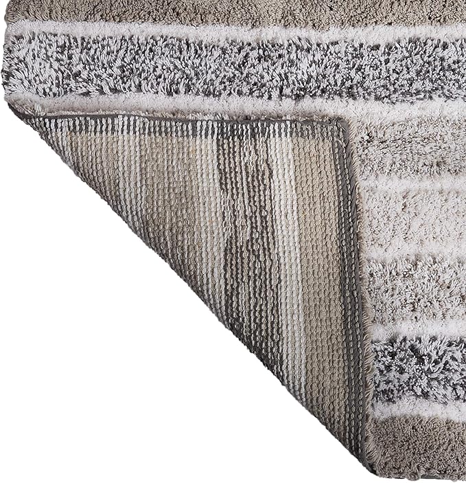 Bathroom Rugs Set 2 Piece Light Grey Alpine Stripe Non-Slip Cotton Bath Mats for Bathroom Floor |Quick Dry Bathroom Mat for Tub Spa Shower|Living Room Entry Way Door Mats |21x32 & 17x24 Inches