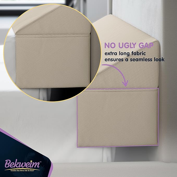 Wedge Pillow Headboard Bed Gap Filler Full - Headboard Pillow Full Size 54 X 10 X 6 - Long Pillow for Bed Wedge Gap Filler with Large Pocket for Bed Accessories - Mattress Gap Filler (Beige)