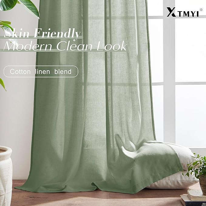 XTMYI Sage Green Linen Curtains 96 Inches Long for Living Room,Boho Closet Curtains for Bedroom Closet Door Neutral Nursery Boy Teens Girls Room