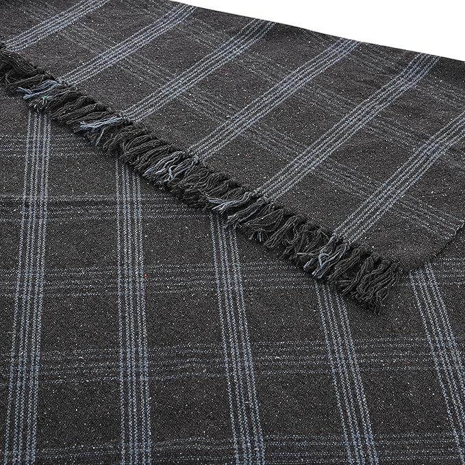 Creative Co-Op Recycled Cotton Blend Throw Blanket with Fringe, Grey Plaid