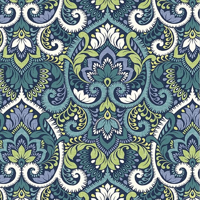 Arden Outdoor Dining Chair Cushion, 21 x 21, Rain-Proof, Fade Resistant 21 x 21, Sapphire Aurora Blue Damask