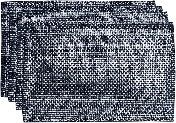 Sweet Home Collection 100% Cotton Placemats for Dining Room Rectangle Two Tone Woven Fabric 13" x 19" Soft Durable Table Mat Set, Set of 6, Navy