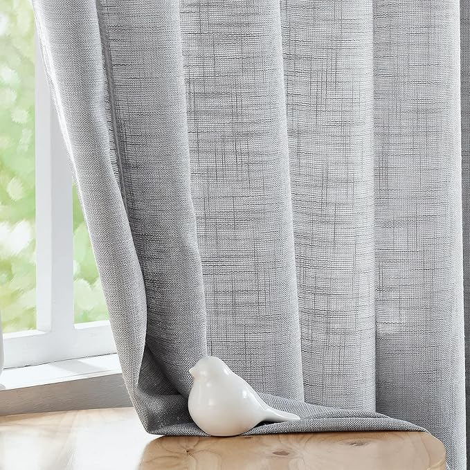 FMFUNCTEX Grey Sheer Curtains for Bedroom 96 inches Long Sliding Door Curtains Extra Wide Windows White Room Divider Linen Textured Curtain Panels for Living Room Neutral Gray 100”w 1 Pack Rod Pocket