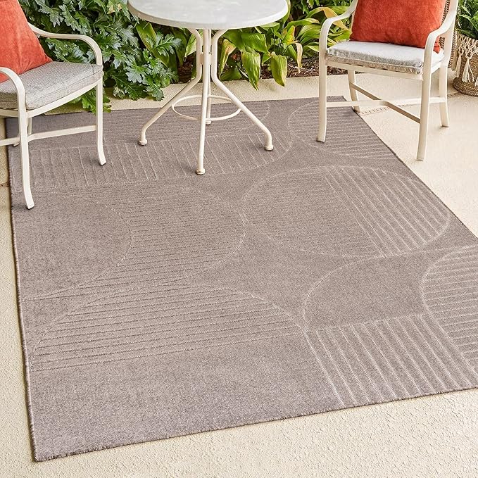 JONATHAN Y SCN104D-5 Nordby High-Low Geometric Arch Scandi Striped Taupe/Beige 5 ft. x 8 ft. Indoor/Outdoor Area Rug for Patio, Backyard, Living Room, Bedroom, Office, Hose-Washable