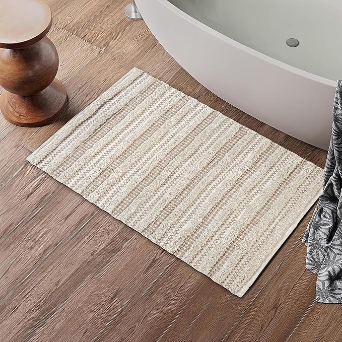 Cotton Rugs for Living Room 24x36 inches, Farmhouse Cotton Area Rug for Bedroom, Washable Tufted Indoor Floor Carpet for Kitchen Dorm Office Dining Room Office Home Decor, Off White Natural