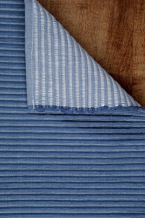 Sticky Toffee Woven Cotton Placemats Set of 4, Blue Ribbed 14 x 19 in, Washable Table Mats for Kitchen or Dining Table
