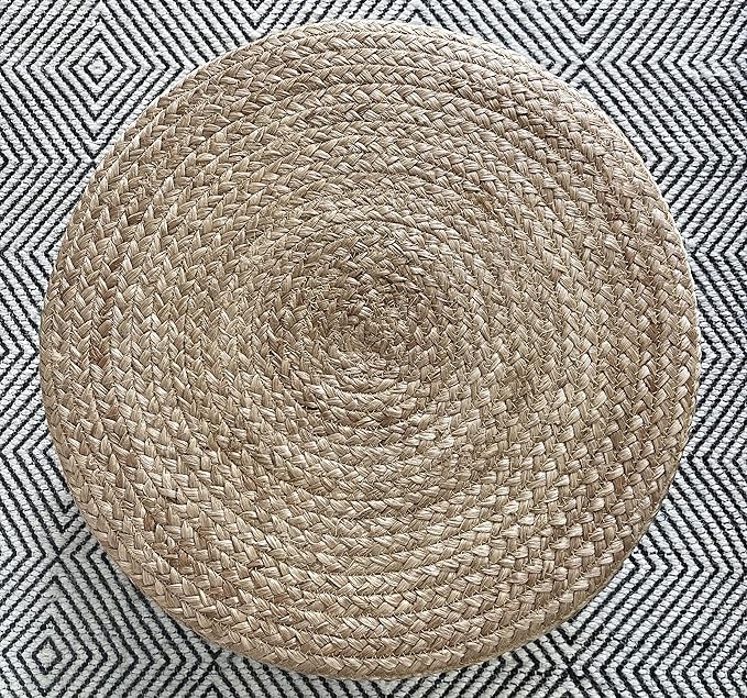 Scandilivin Homes Pouf Ottoman - 100% Natural Jute Braided- Footrest Pouf Hand Knitted - Traditional Cord Boho Pouffe - for The Living Room, Bedroom, Nursery, Patio, Lounge (20" x 20" x 10")