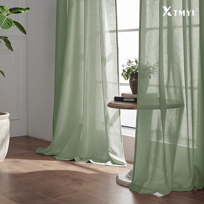 XTMYI Sage Green Linen Curtains 96 Inches Long for Living Room,Boho Closet Curtains for Bedroom Closet Door Neutral Nursery Boy Teens Girls Room