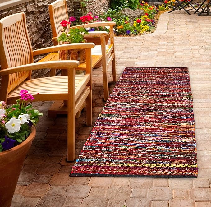 Rug Area Rugs Cotton 3x5 Ft Multicolour Chindi for Livingroom Bedroom Washable RagRug Reversible Farmhouse Kitchen RunnerRug Recycled RunnerRug for Hallway, Entryway 36x60 Inch