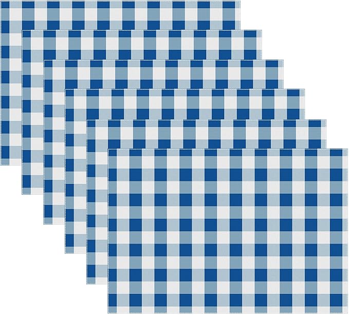Urban VillaPlacemats for Dining Table 100% Cotton Placemats 14''x20'' Over Sized Tablemats Set of 6 Placemats Blue/White Buffalo Check Tablemats for Family Dinners Wedding PartiesPlacemats