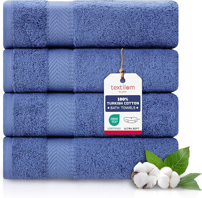 TEXTILOM Bath Towel Set – Hotel and Spa Quality & Soft & Absorbent & Quick Dry Bath Towels for Bathroom – 100% Turkish Cotton Bathroom Towels Set of 4 (27 x 54 inches)- Navy