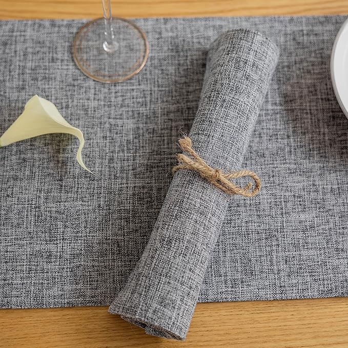 Demetex Grey Textured Linen Placemats Set of 8 Classic Place Mats Heat Resistant Cloth Table Placemat for Dinner Gathering Buffet, 13x19 inch, Ash Grey