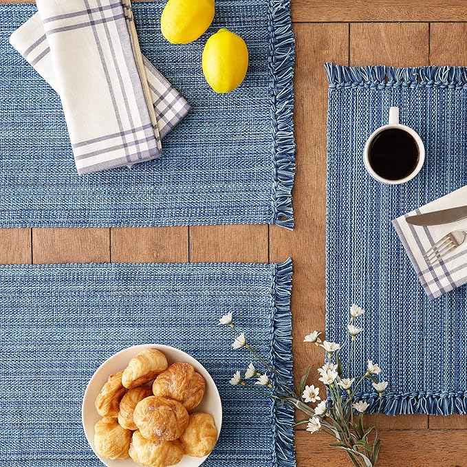 DII Variegated Tabletop Collection, Placemat Set, 13x19, Nautical Blue, 6 Piece