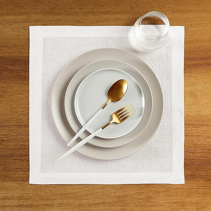 Solino Home White Placemats Set of 4-100% Pure Linen Placemats 14 x 14 Inch for Summer - Fete