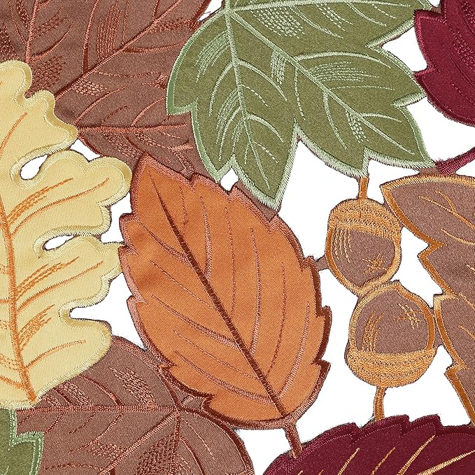 OWENIE Fall Table Runner - Thanksgiving, Farmhouse Embroidered Maple Leaves, 13 x 54 Inch, Orange