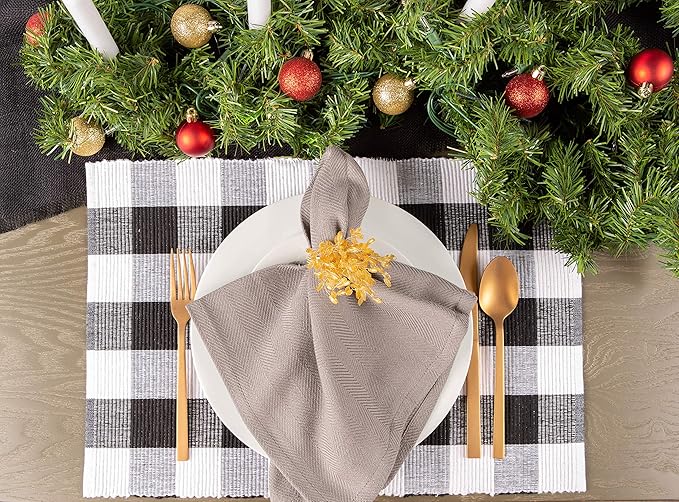 DII Buffalo Check Collection, Classic Farmhouse Placemat Set, 13x19, Black & White, 6 Piece