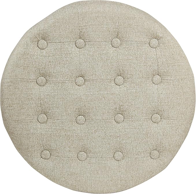 Homepop Home Decor Upholstered Round Tufted Foot Rest Ottoman Ottoman with Storage for Living Room & Bedroom Decorative Home Furniture, Twine Small