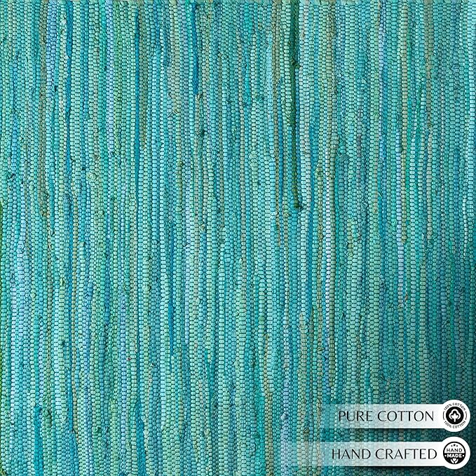 Rug Area Rugs Cotton Teal 3x5 Ft Multicolour Chindi for Livingroom Bedroom Washable RagRug Reversible Farmhouse Kitchen RunnerRug Carpet Area Runner Mat for Hallway, Entryway