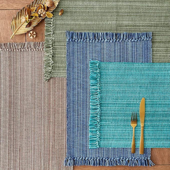 DII Variegated Tabletop Collection, Placemat Set, 13x19, Teal, 6 Piece
