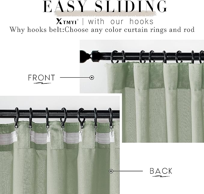 XTMYI Sage Green Linen Curtains 96 Inches Long for Living Room,Boho Closet Curtains for Bedroom Closet Door Neutral Nursery Boy Teens Girls Room