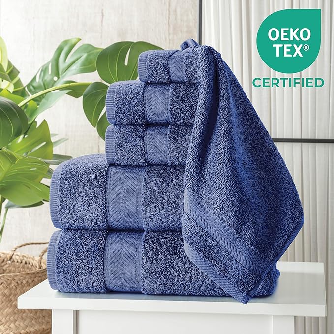 TEXTILOM 6 Pcs Bath Towel Set – Hotel and Spa Quality & Soft & Absorbent & Quick Dry Bath Towels for Bathroom –100% Turkish Cotton Bathroom Towels Set (2 Bath Towels,2 Hand Towels,2 Washcloths)-Navy