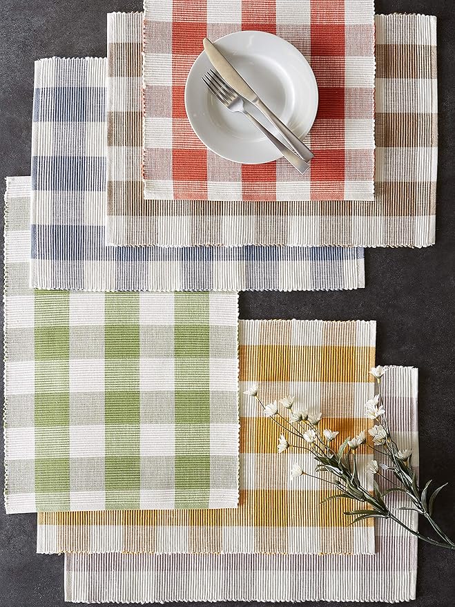DII Buffalo Check Collection, Classic Farmhouse Placemat Set, 13x19, Antique Green, 6 Piece