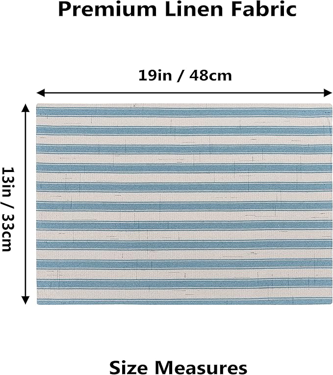 Home Brilliant Table Mats Set of 6 Heat Resistant Dining Placemats for Kitchen Table Farmhosue Rustic, 13 x 19 inches, Stripes, Teal(Aqua Sea Blue)
