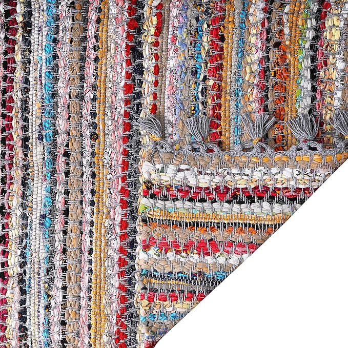 Rug Area Rugs Cotton 2x3 Ft Multicolour Chindi for Livingroom Bedroom Washable RagRug Reversible Farmhouse Kitchen RunnerRug Carpet Area Runner Mat for Hallway, Entryway