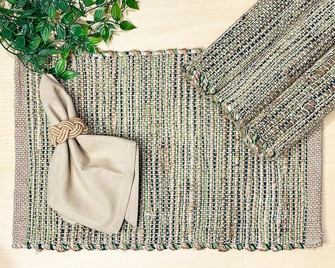 Chardin home Natural Jute - Ombre Green Placemats, Set of 4 13x19 Inch Table Mats, Rustic Handmade Boho Placemat, Perfect for Holidays, Dinner Parties and Also Everyday Meals