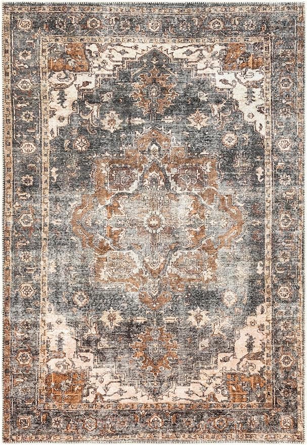 Keen Home Design 6x9 Rug - Machine Washable Area Rug with Non-Slip Backing, Ideal for Living Room, Dining Room, Bedroom - Vintage, Easy Clean, Durable, Low Pile Rug - (6' x 9')