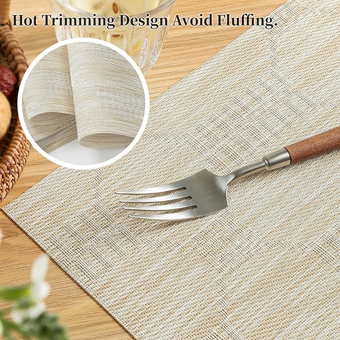 Leetaltree Wheat Placemats Set of 6 - Heat Resistant Non-Slip Place mats for Dining Table, Washable Durable PVC Vinyl Woven Table Mats(Wheat, 6)