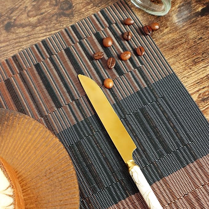 HeloHo Brown Black Placemats Set of 6 Washable Placemats Vinyl Woven Table Mats Wipeable Placemat for Kitchen Dining Table Decoration Indoor Outdoor