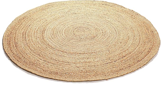 Savi Home Jute Area Rug Handwoven - 4 feet Round- Natural - Rustic Vintage Beige Braided Reversible Rug- Eco Friendly Rugs for Farmhouse, Bedroom, Kitchen, Living Room.