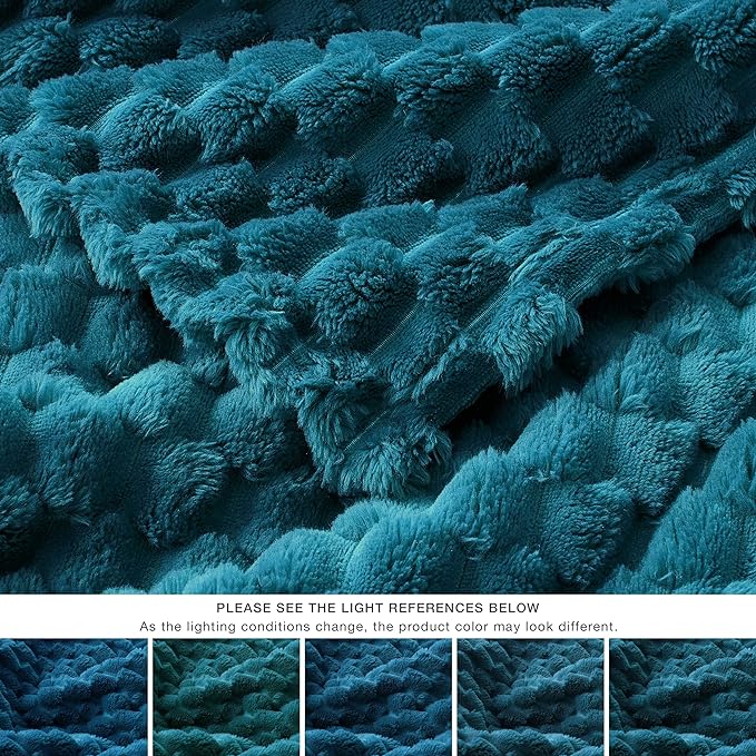 EXQ Home Fleece Blanket Throw XL for Couch or Bed - 3D Imitation Turtle Shell Jacquard Decorative Blankets - Cozy Soft Lightweight Fuzzy Flannel Blanket Suitable for All Seasons(50"×70",Teal)