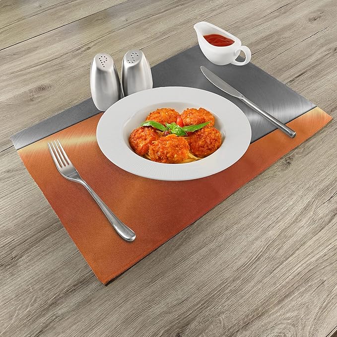 Ambesonne Orange and Grey Place Mats Set of 8, 3D Style Machinery Structure Image Detailed Vivid Modern Contrast Colors, Washable Fabric Placemats for Dining Table, Placemat 8 pcs, Orange Grey